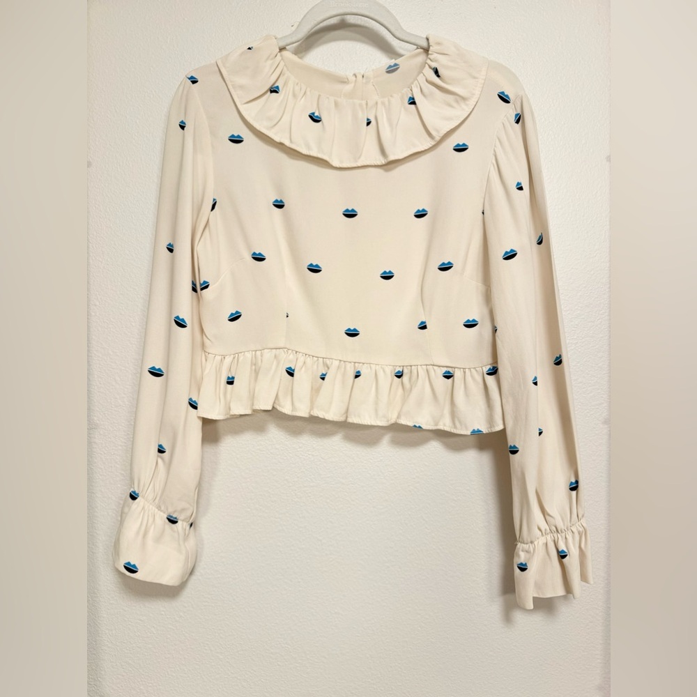 Lykke Wullf Vintage Lips Kirstie Ruffle Top Women’s Sz M blouse - Picture 4 of 9